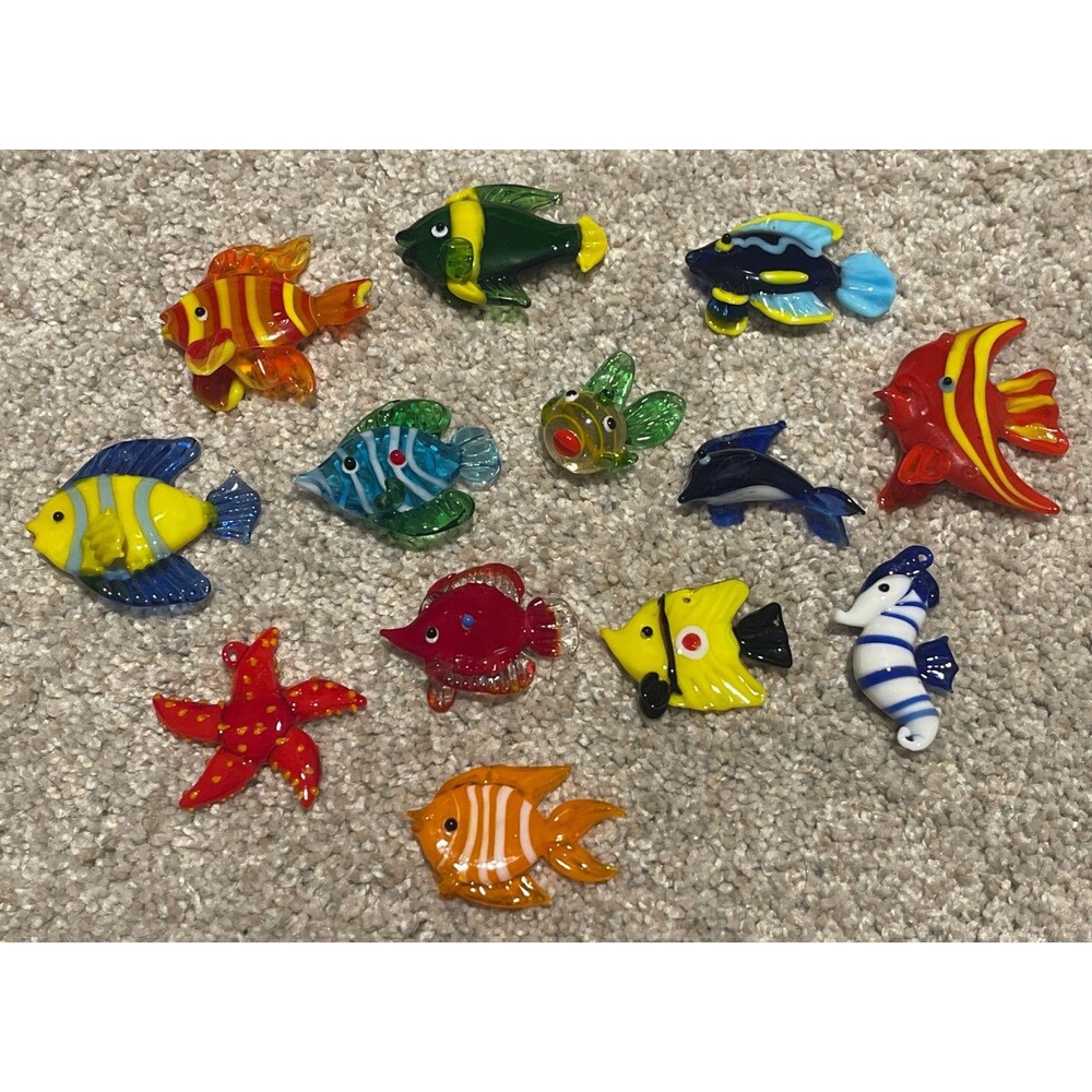 13pcs Ocean Theme Fish Charms Lamp Work Sea Animal Pendants for Jewelry Making
